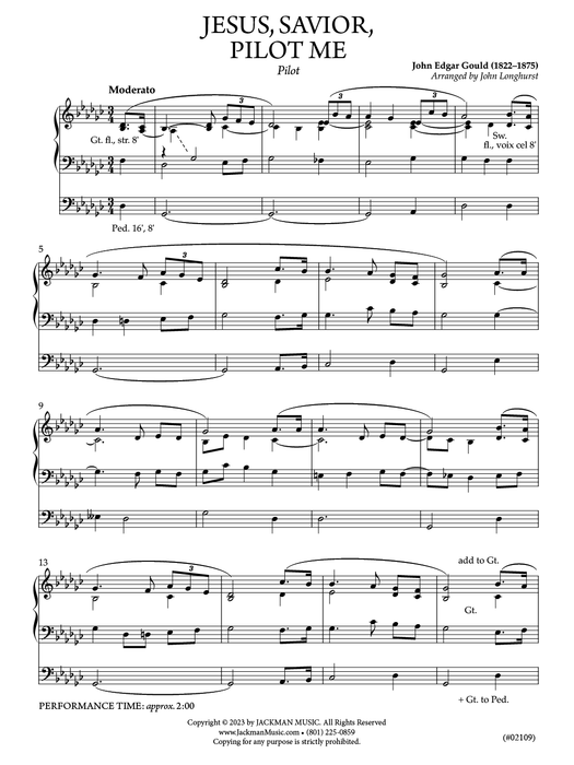 Jesus, Savior, Pilot Me - Organ - Longhurst pg. 2 | Sheet Music | Jackman Music