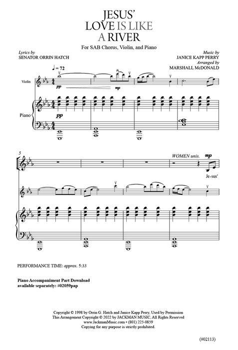 Jesus' Love Is Like a River - SAB, Violin, and Piano - Marshall McDonald pg. 2 | Sheet Music | Jackman Music