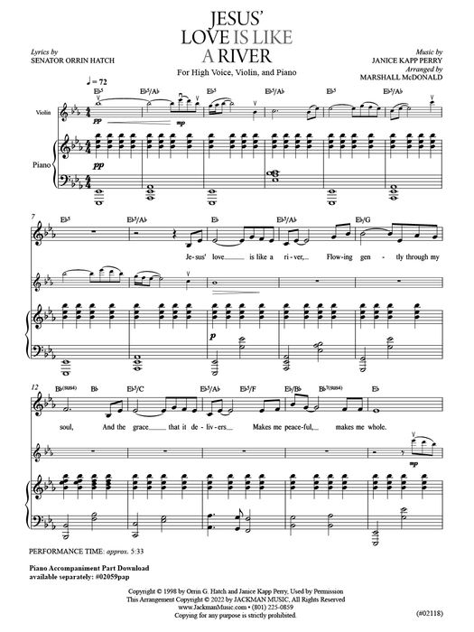 Jesus' Love Is Like a River - High Voice, Violin, and Piano - Marshall McDonald pg. 2 | Sheet Music | Jackman Music
