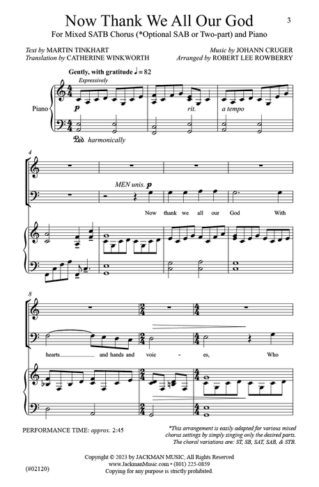 Now Thank We All Our God - SATB (Opt. SAB or Two-part) Thanksgiving Hymn pg. 3 | Sheet Music | Jackman Music
