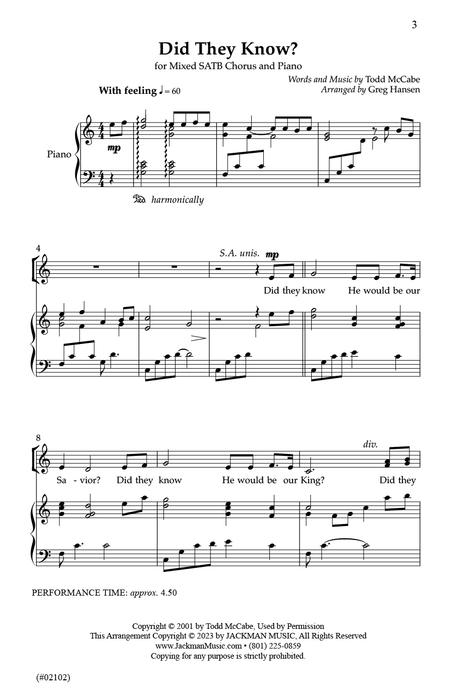 Did They Know? - SATB pg. 3 | Sheet Music | Jackman Music