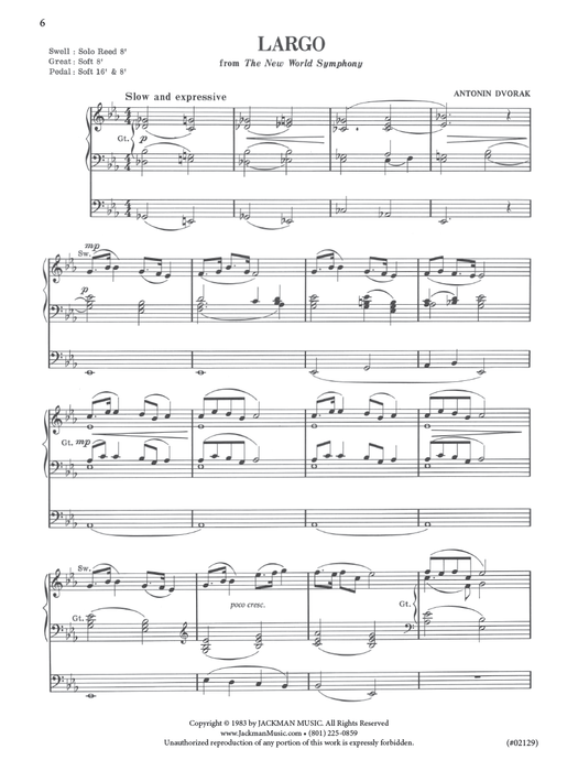 By Special Arrangement - Organ Book pg. 6 Largo from the New World Symphony by Antonin Dvorak | Sheet Music | Jackman Music