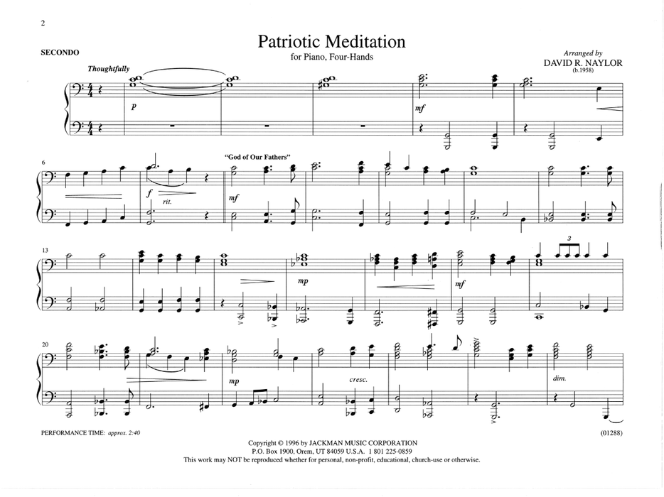 Patriotic Meditation - Piano Duet pg. 2 | Sheet Music | Jackman Music