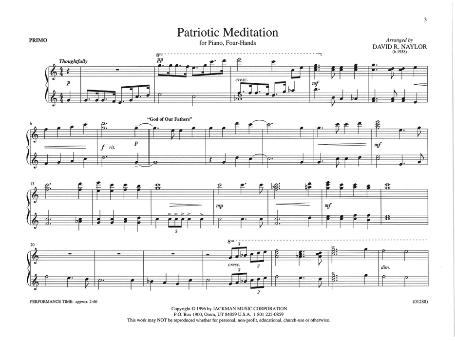 Patriotic Meditation - Piano Duet pg. 3 | Sheet Music | Jackman Music