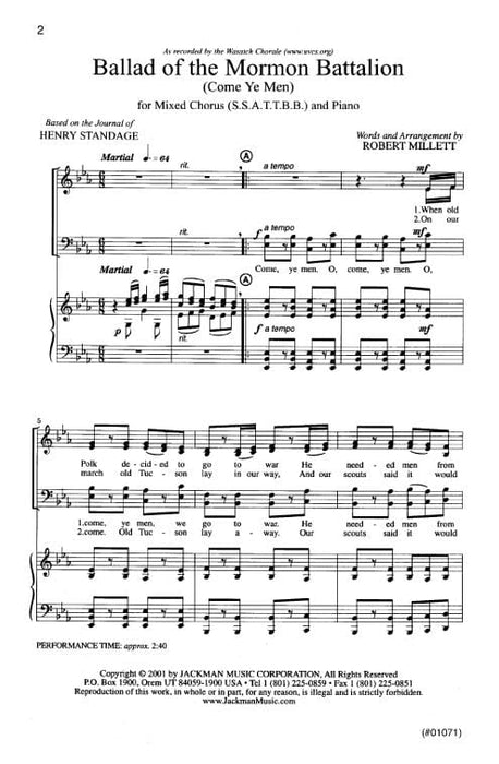 Ballad Of The Mormon Battalion Ssattbb | Sheet Music | Jackman Music