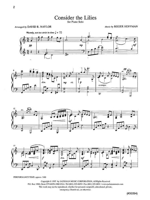 Consider the Lilies - Piano Solo | Sheet Music | Jackman Music