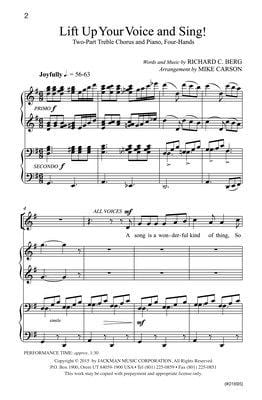 Lift Up Your Voice And Sing 2 Part Treble And Piano 4 Hands | Sheet Music | Jackman Music