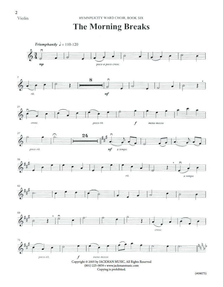 Hymnplicity Ward Choir - Book 6 Violin Parts — Jackman Music