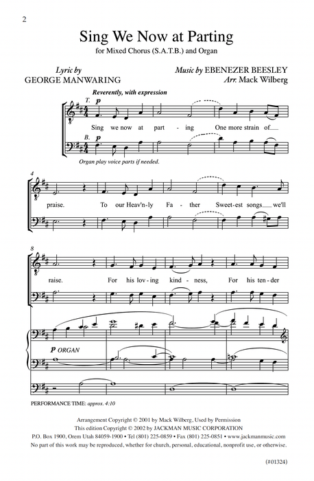 Sing We Now at Parting - SATB | Sheet Music | Jackman Music