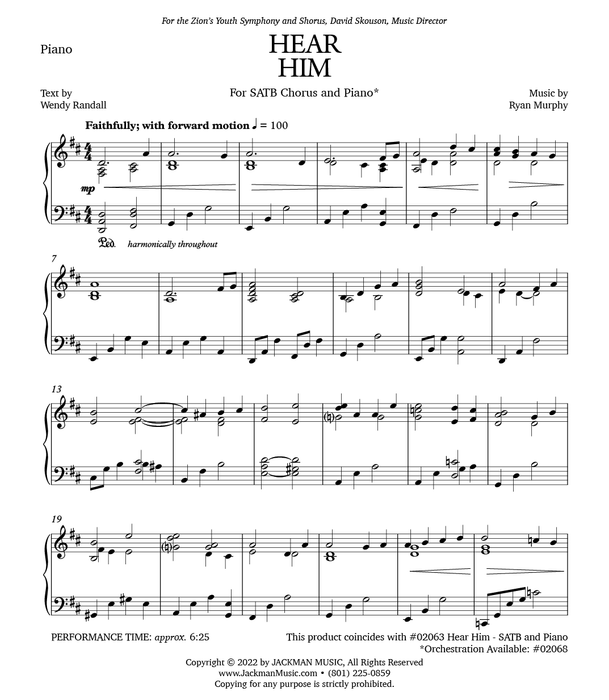 Hear Him - SATB - Ryan Murphy Piano Accompaniment Page | Sheet Music | Jackman Music