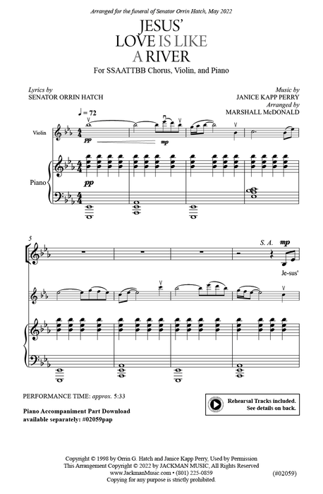 Jesus' Love Is Like a River - SSAATTBB, Violin, and Piano - Marshall McDonald pg. 2 | Sheet Music | Jackman Music