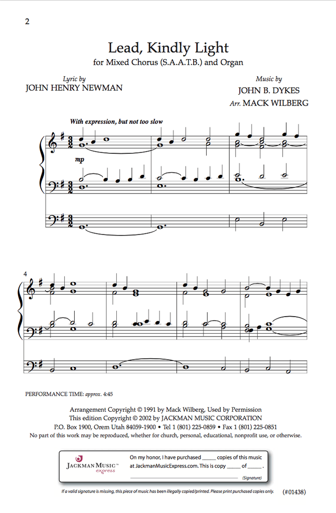 Lead Kindly Light SSATB Wilberg — Jackman Music