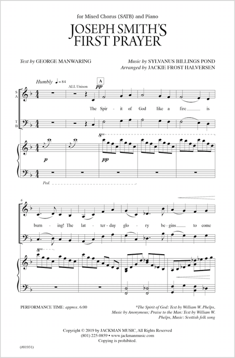Joseph Smiths First Prayer Satb | Sheet Music | Jackman Music