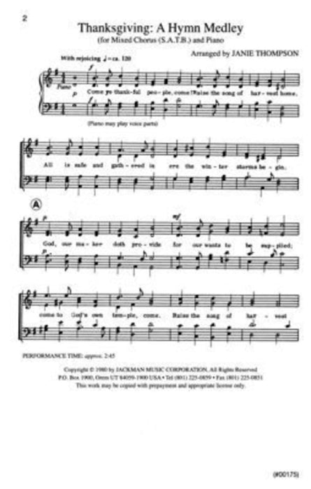 Thanksgiving A Hymn Medley Satb | Sheet Music | Jackman Music