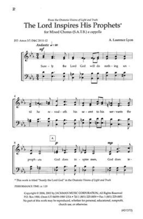 The Lord Inspires His Prophets Satb A Cappella | Sheet Music | Jackman Music