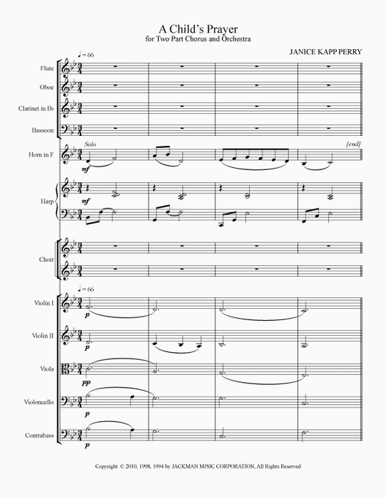 A Child's Prayer - Score & Parts | Sheet Music | Jackman Music