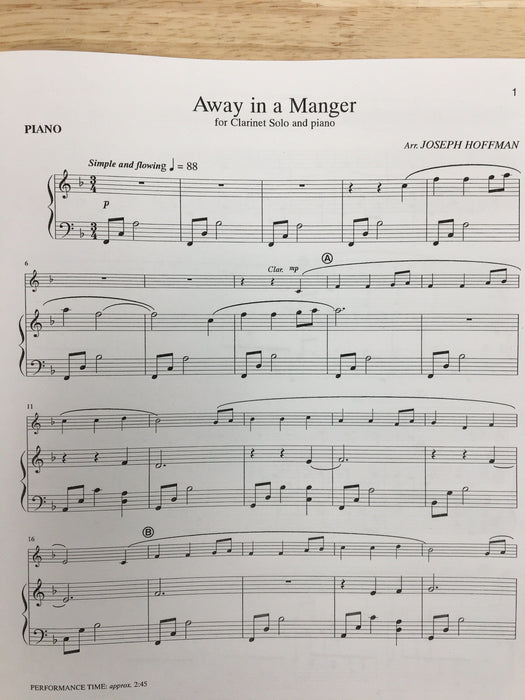 Away in a Manger for Clarinet Solo and Piano, Jackman  Music