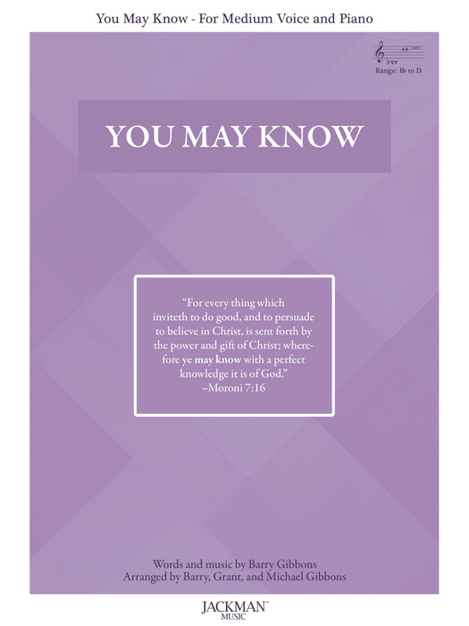 You May Know - Medium Vocal Solo | Jackman Music | Sacred Sheet Music