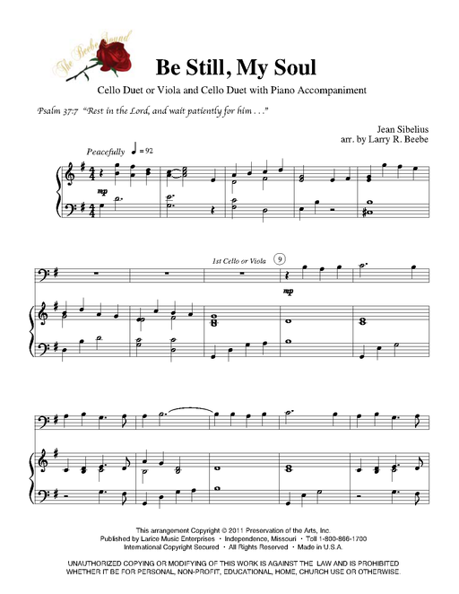 Be Still My Soul - Cello Duet or Cello & Viola Duet