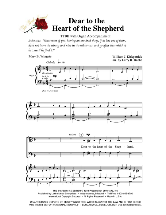 Dear to the Heart of the Shepherd - TTBB with Organ