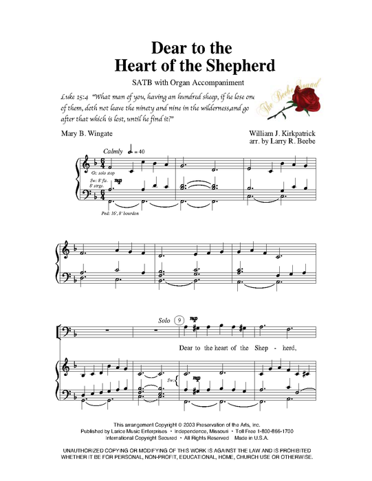 Dear to the Heart of the Shepherd - SATB with Organ