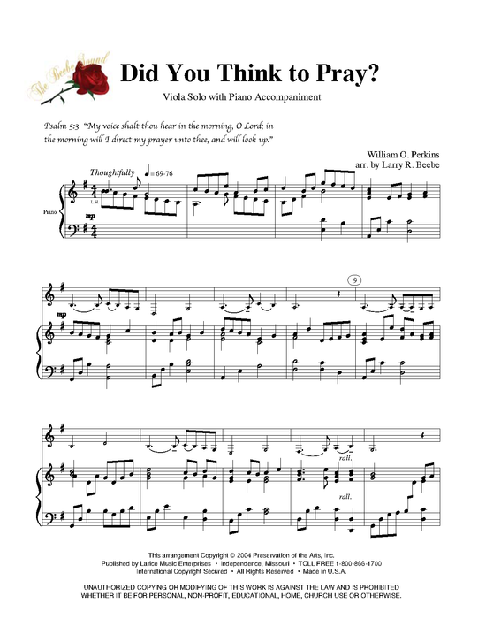 Did You Think to Pray? - Viola Solo