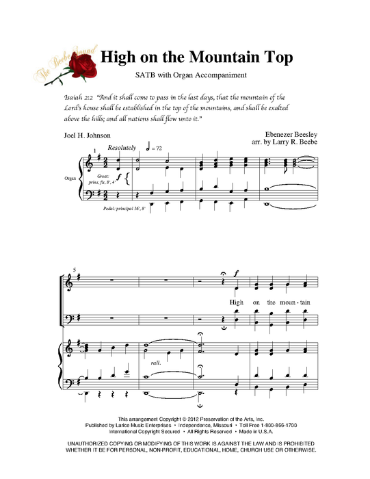 High on the Mountain Top - SATB with Organ