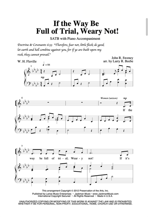 If the Way Be Full of Trial, Weary Not - SATB