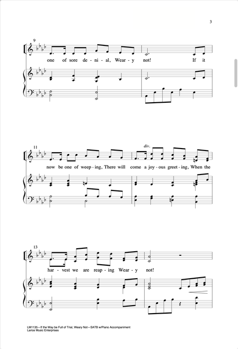 If the Way Be Full of Trial, Weary Not - SATB