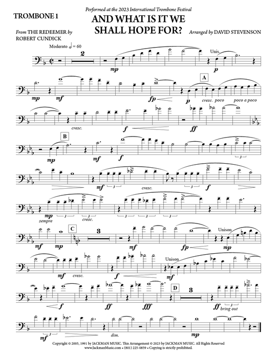 And What Is It We Shall Hope For? - Trombone Choir Trombone 1 | Sheet Music | Jackman Music