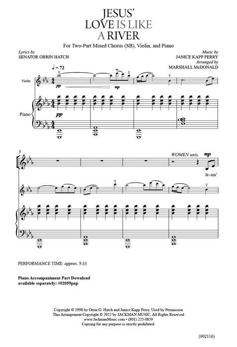 Jesus' Love Is Like a River - SB, Violin, and Piano - Marshall McDonald Pg. 2 | Sheet Music | Jackman Music