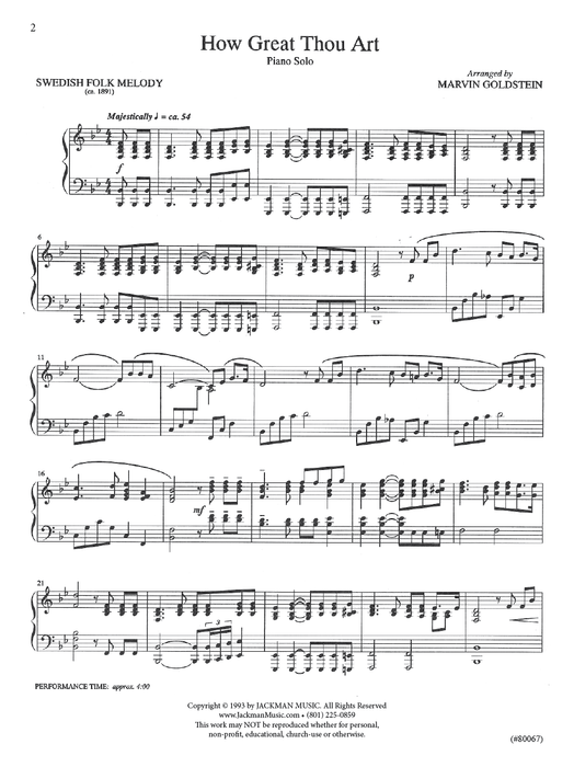 How Great Thou Art - Piano Solo - Goldstein pg. 2 | Sheet Music | Jackman Music