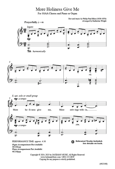 More Holiness Give Me - SSAA pg. 2 | Sheet Music | Jackman Music