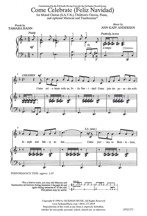 Come Celebrate (Feliz Navidad) - SATB & Children's Chorus pg. 2 | Sheet Music | Jackman Music