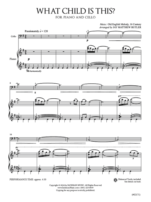 What Child Is This? for Solo Cello and Piano pg. 2 | Sheet Music | Jackman Music