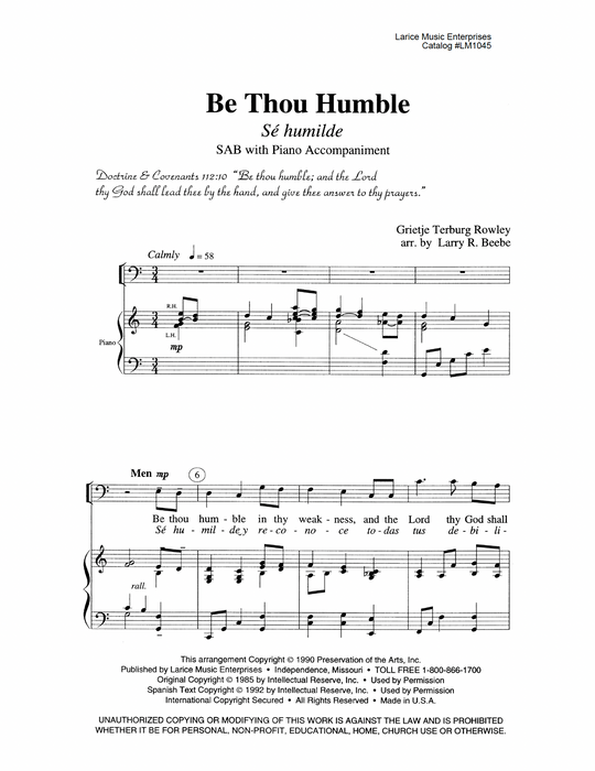 Be Thou Humble - SAB