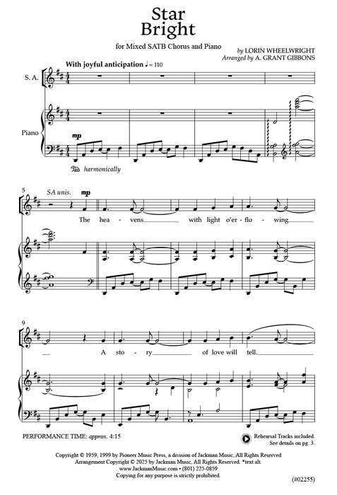 Star Bright - SATB  and Piano
