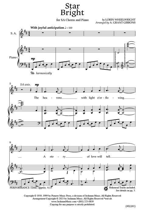 Star Bright - SA and Piano