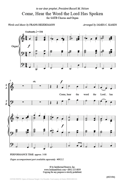 Come, Hear the Word the Lord Has Spoken - SATB and Organ
