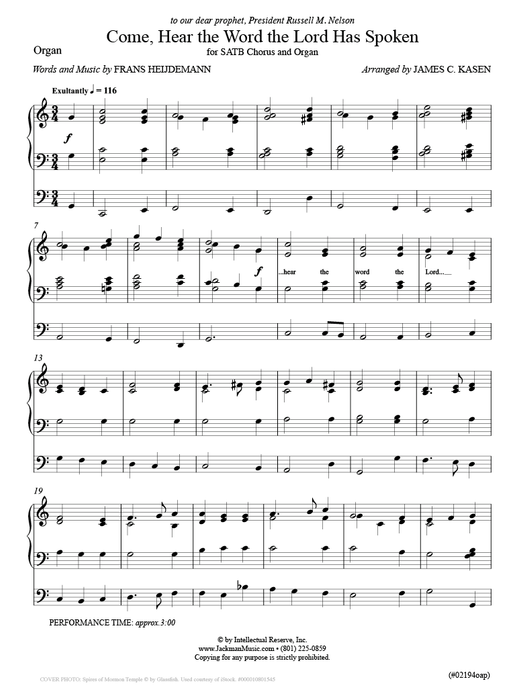 Come, Hear the Word the Lord Has Spoken - SATB and Organ
