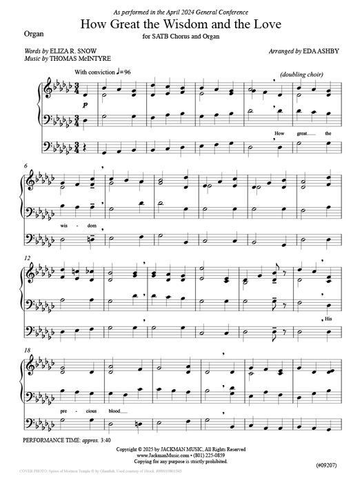 How Great the Wisdom and the Love - SATB