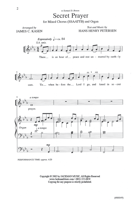 Secret Prayer - SSAATTB & Organ