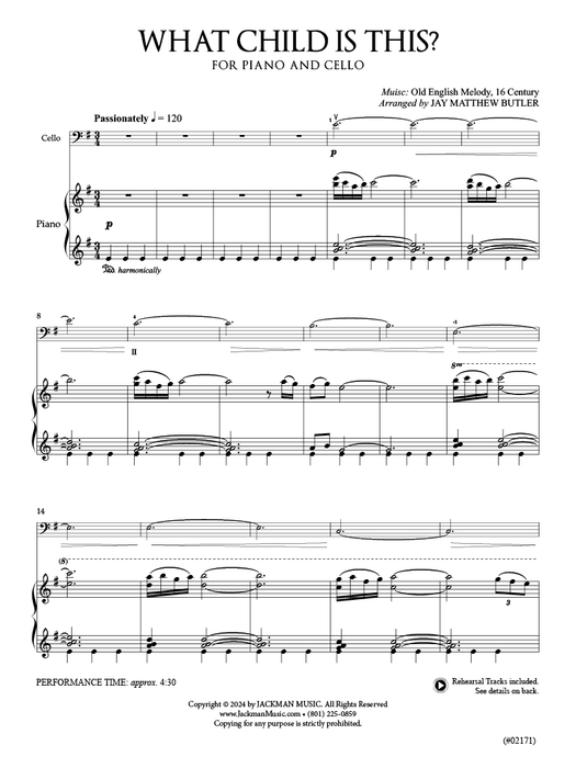 What Child Is This? for Solo Cello and Piano | Sheet Music | Jackman Music