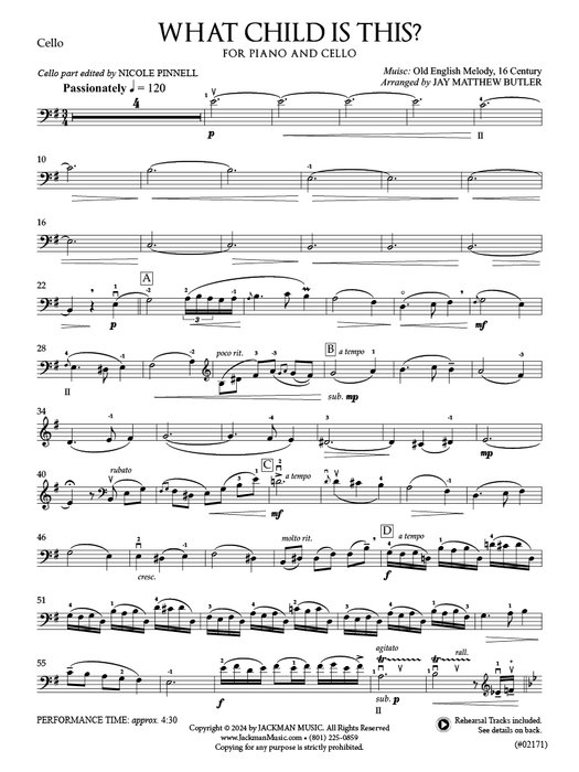 What Child Is This? for Solo Cello and Piano | Sheet Music | Jackman Music