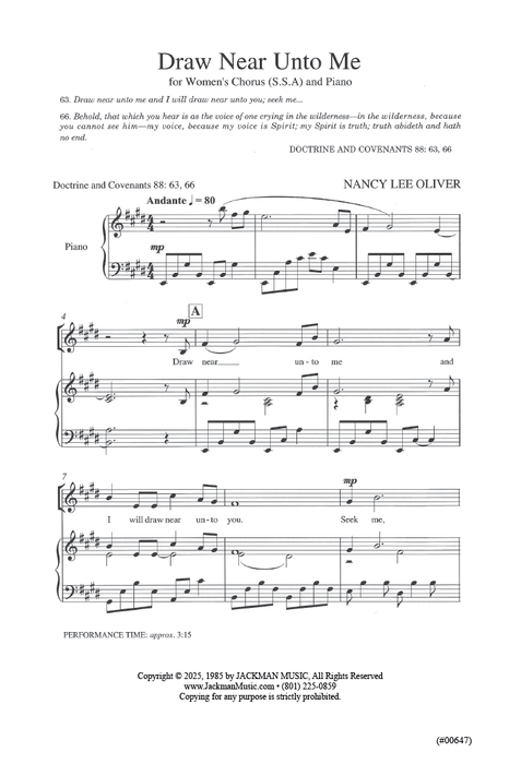 Draw Near Unto Me - SSAA Women's Chorus - Nancy Lee Oliver