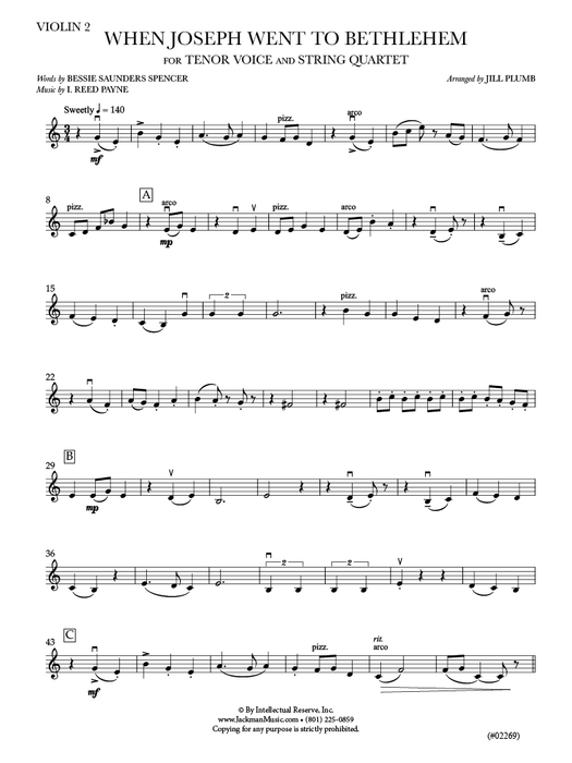 When Joseph Went to Bethlehem - Tenor Voice and String Quartet Cover | Sheet Music | Jackman Music