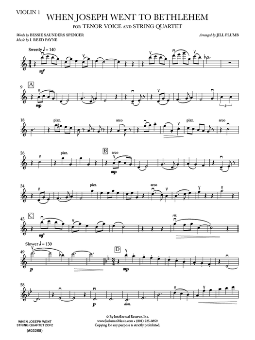 When Joseph Went to Bethlehem - Tenor Voice and String Quartet Cover | Sheet Music | Jackman Music