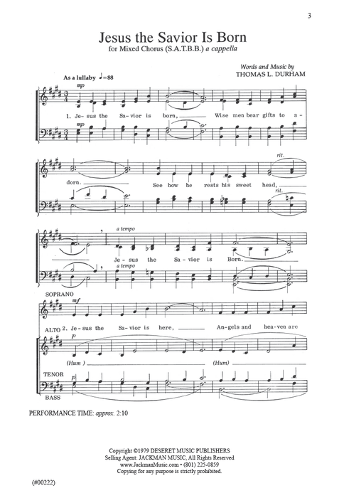 Jesus the Savior Is Born - SATBB a cappella | Sheet Music | Jackman Music
