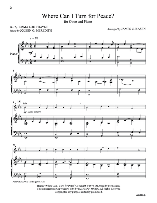 Where Can I Turn for Peace? - Oboe solo and piano