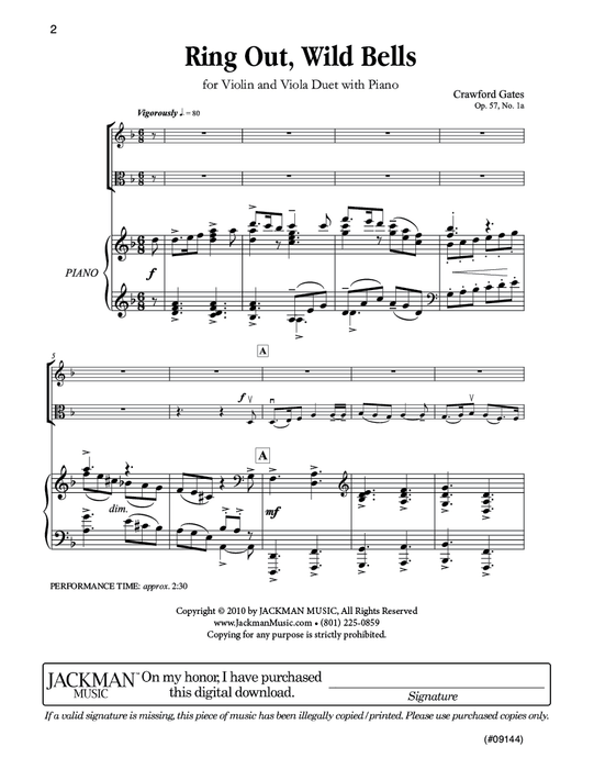 Ring Out, Wild Bells - Violin/Viola Duet